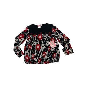 Lipstik Girls Tunic Blouse Girls 4 Black Red Floral Long Sleeve Dressy Top NWT